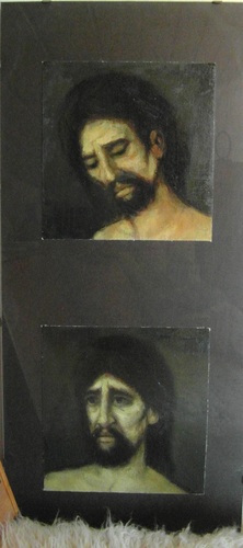 Öl / Karton, HxB 31x30 cm (Chr.) bzw. 30,5x30 cm (Jud.), beide signiert 
