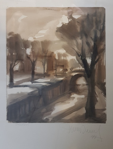 Pinselzeichnung / Papier, HxB 48x40 cm, bez./sign./dat. 77 auf Unterpapier 