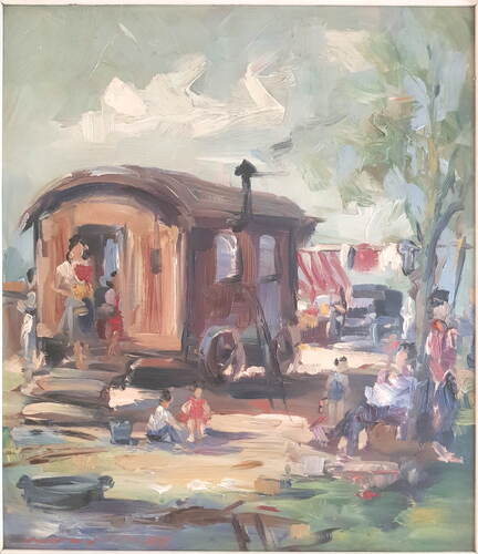 Öl / Hartfaser, HxB 46x40 cm, rot signiert