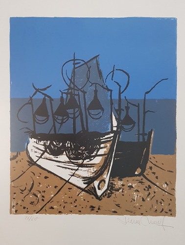 Siebdruck 3-f., Abzug  26/50 , HxB 40x34 cm auf Papier 64x48 cm, sign. 